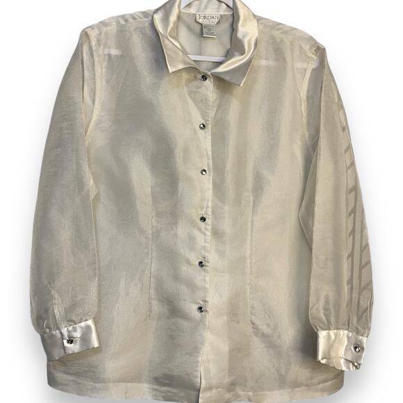 Jordan Button Up Sheer Blouse Womens 18W White VTG Romantic Formal Fairycore Top - Picture 2 of 10